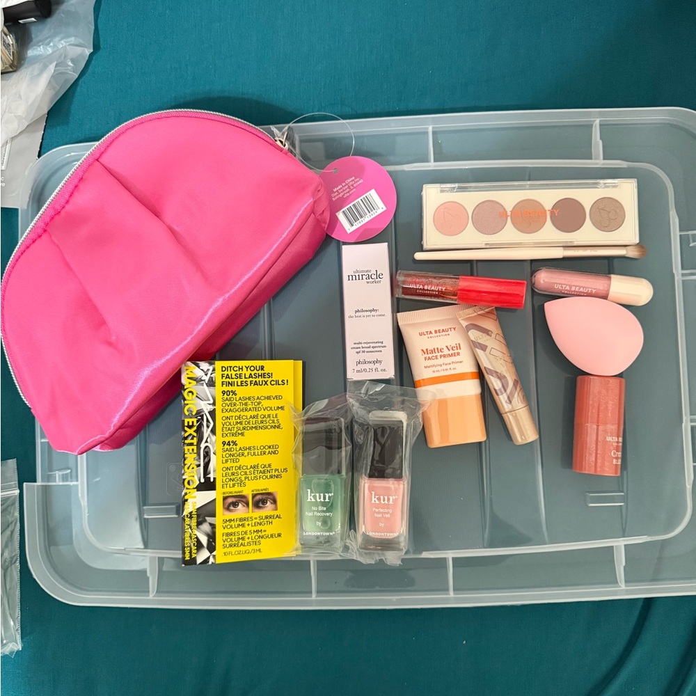 Ulta Beauty Pink Cosmetic Bag with Makeup Essentials